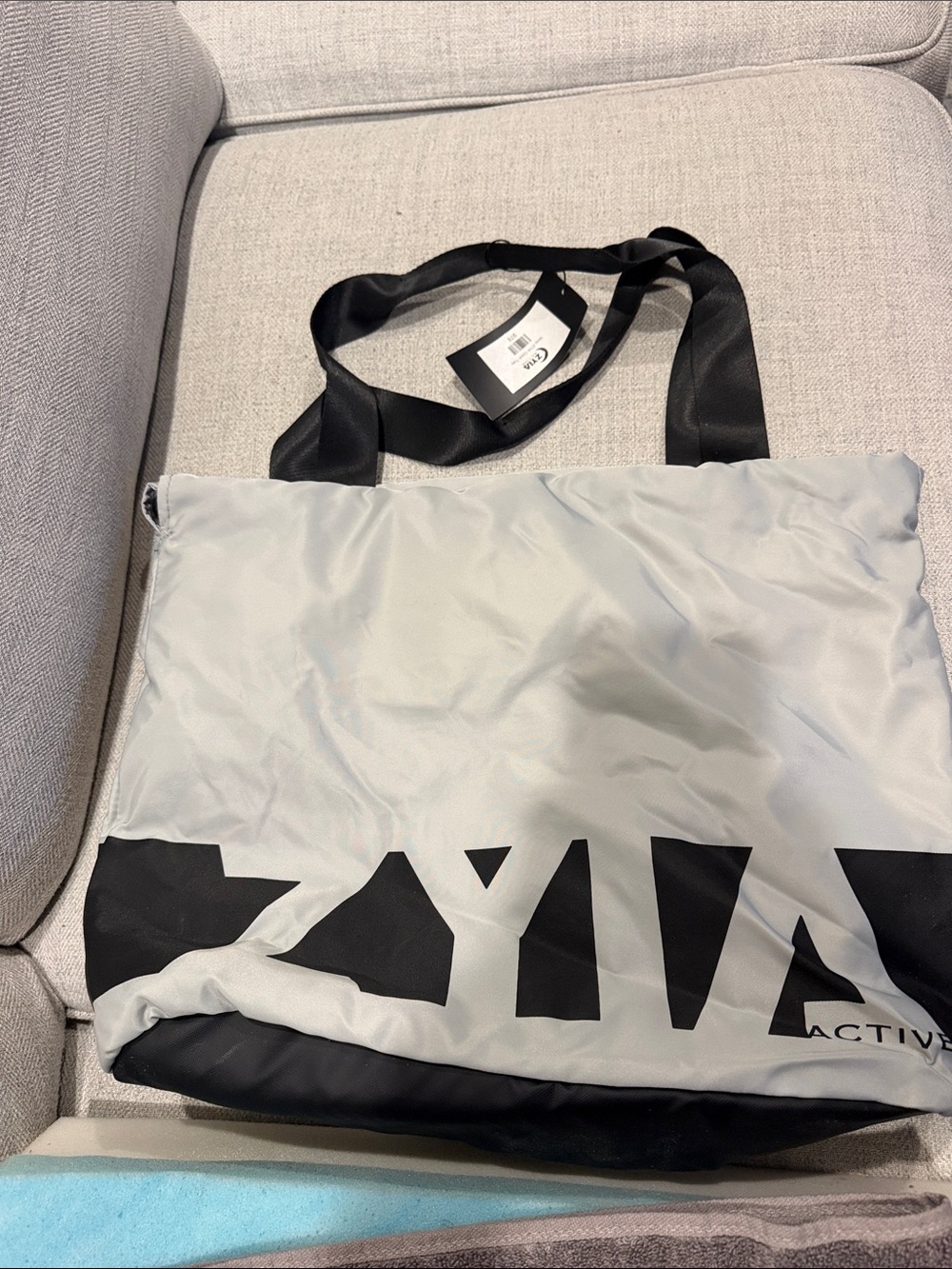 ZYIA Light Gray and Black Logo Tote